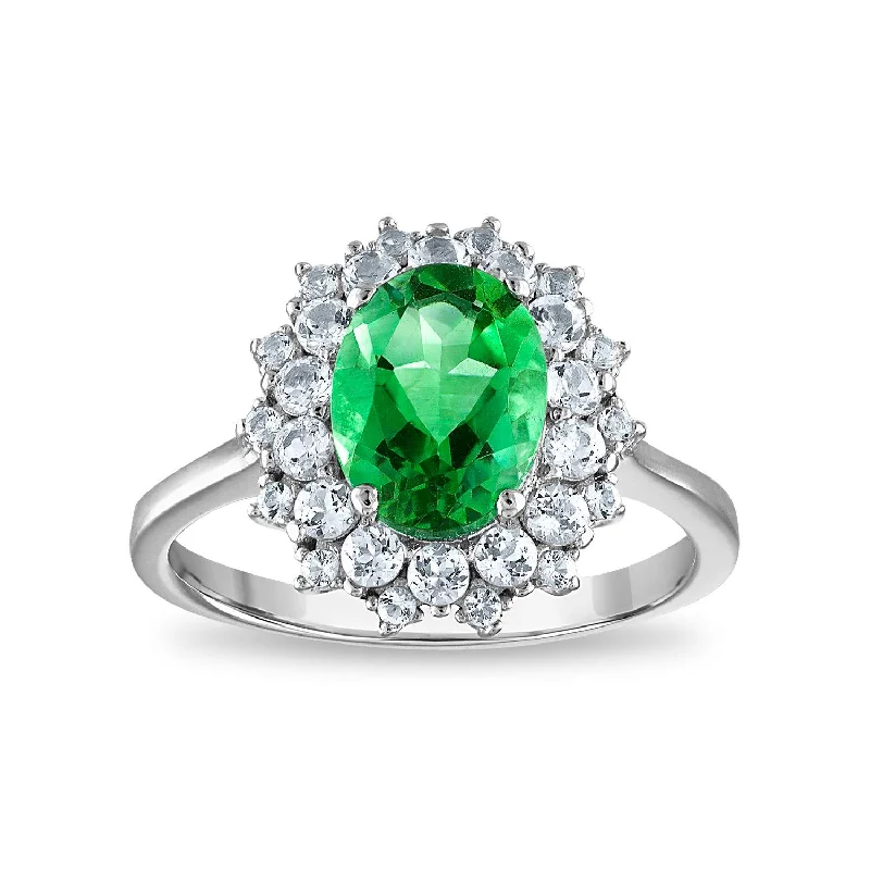 elegant lattice ring-9X7MM Simulated Emerald and White Sapphire Ring in Sterling Silver