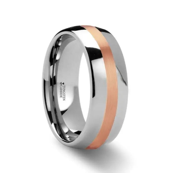 solid silver ring-ALPHEUS Rose Gold Inlaid Domed Tungsten Ring - 6mm