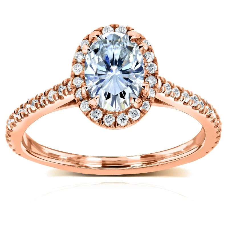 lavish silver ring-Annello by Kobelli 14k Rose Gold Oval Moissanite and 1/3ct TDW Diamond Halo Engagement Ring