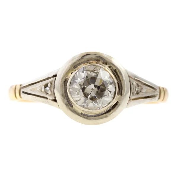 vine-inspired band ring-Antique Diamond Engagement Ring, Old Euro 0.78ct.