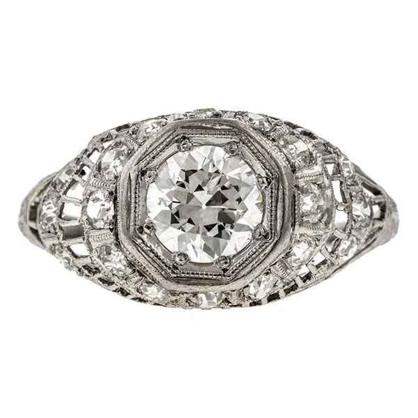 robust statement ring-Art Deco Engagement Ring, Old European 0.80ct.