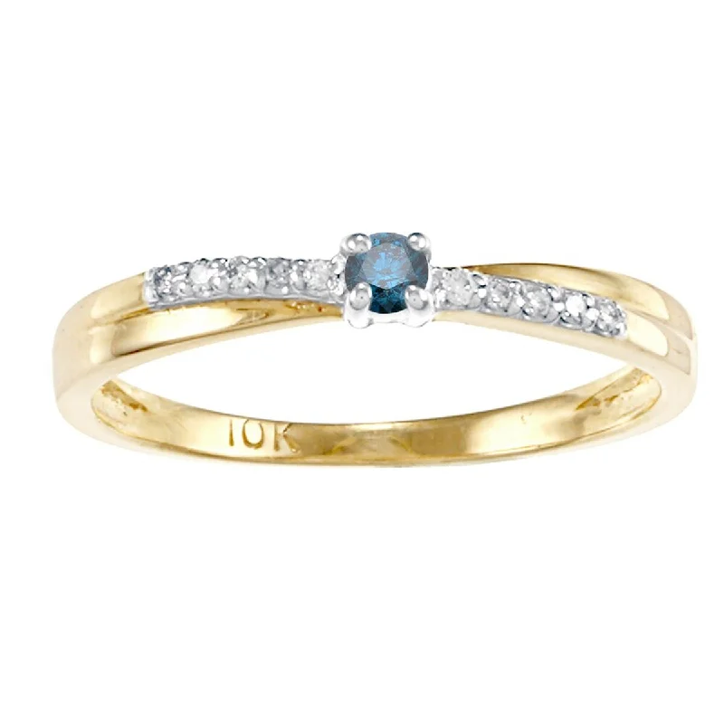 stretchable silver ring-Auriya 1/10ctw Blue and White Diamond Promise Ring 10k White or Two-tone Gold