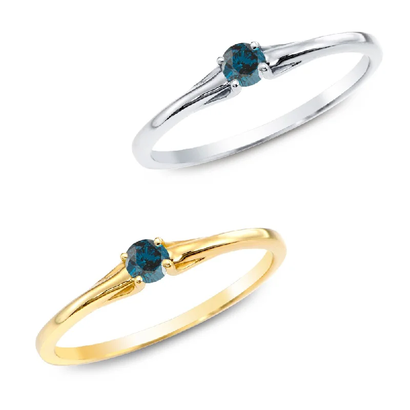 duo-tone promise ring-Auriya 1/10ctw Round Blue Diamond Promise Ring 10K Gold