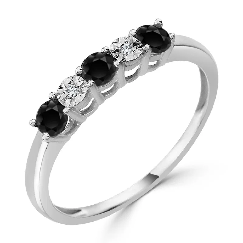 steel eternity ring-Auriya 1/3ctw 5-stone Black Diamond Wedding Band 10k Gold Stackable