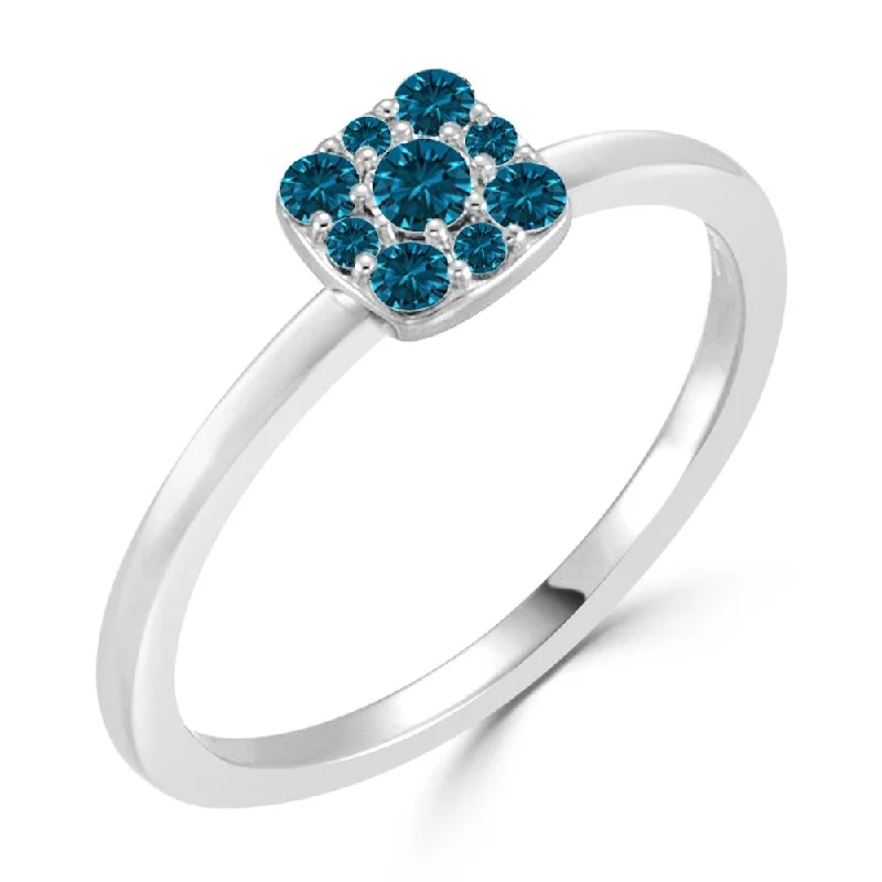 vine-themed stack ring-Auriya 1/4ctw Petite Blue Diamond Cluster Halo Stackable Ring 10k Gold