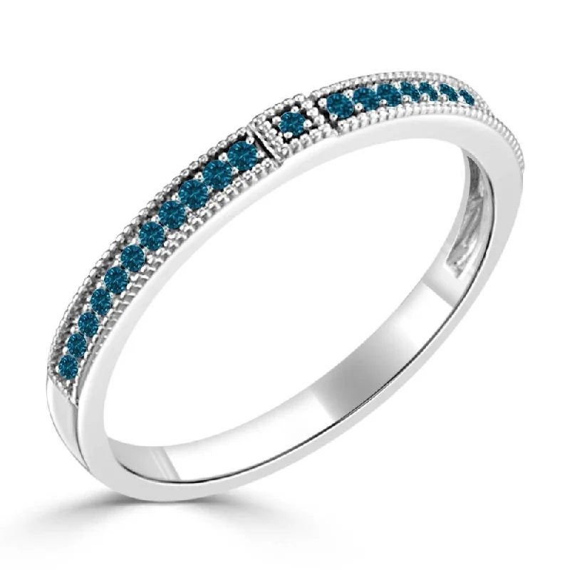 cast couple ring-Auriya 10k Gold 0.07ctw Petite Vintage Stackable Blue Diamond Wedding Band