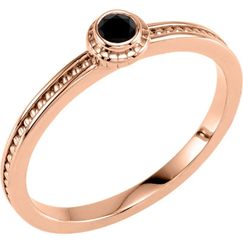 tendril carved ring-Auriya 10k Gold 1/10ctw Dainty Round Solitaire Black Diamond Stacking Ring