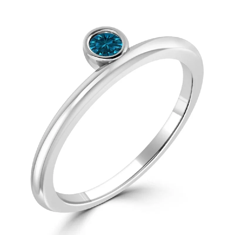 cast silver band ring-Auriya 10k Gold 1/10ctw Delicate Stackable Solitaire Blue Diamond Ring