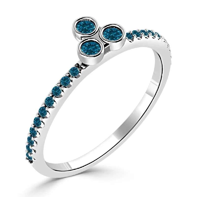 ribbed silver ring-Auriya 10k Gold 1/5ctw Modern 3-Stone Blue Diamond Ring