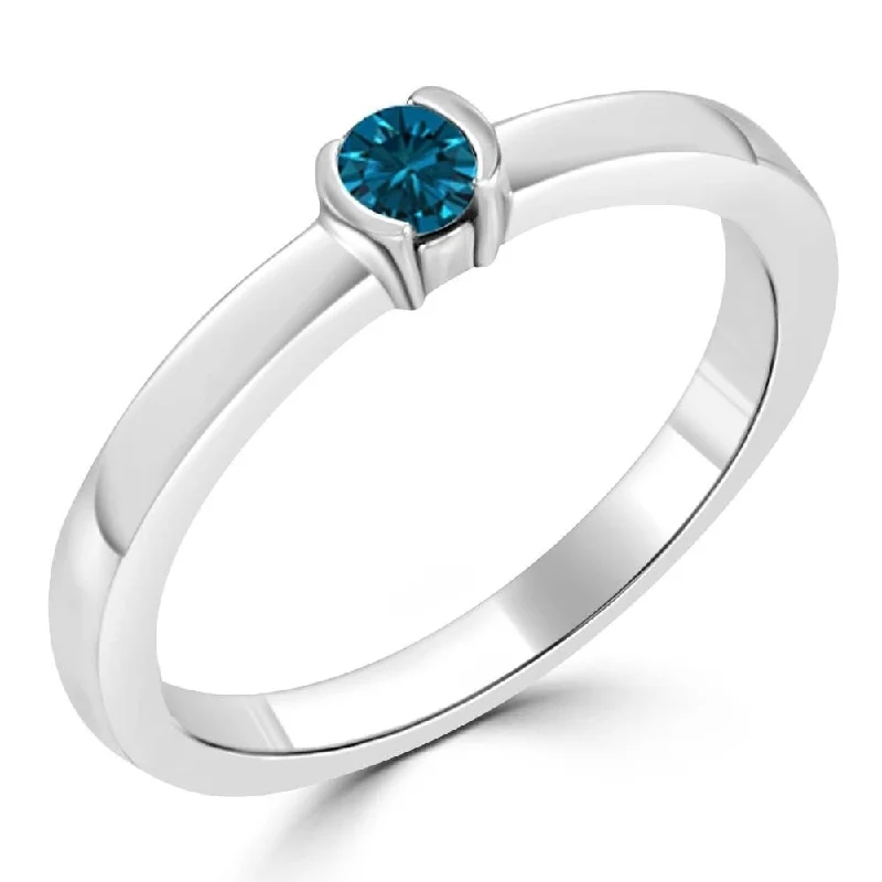 narrow stacking ring-Auriya 10k Gold 1/6ctw Petite Round Solitaire Blue Diamond Ring