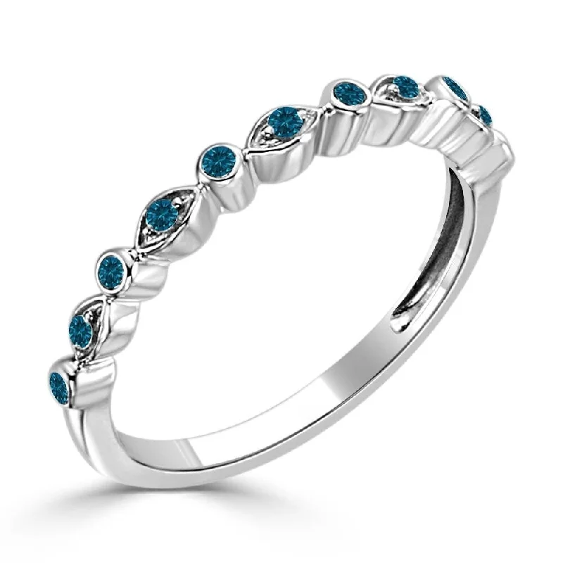 sci-fi sleek ring-Auriya 10k Gold 1/8ctw Ultra-thin Vintage Stackable Blue Diamond Wedding Band