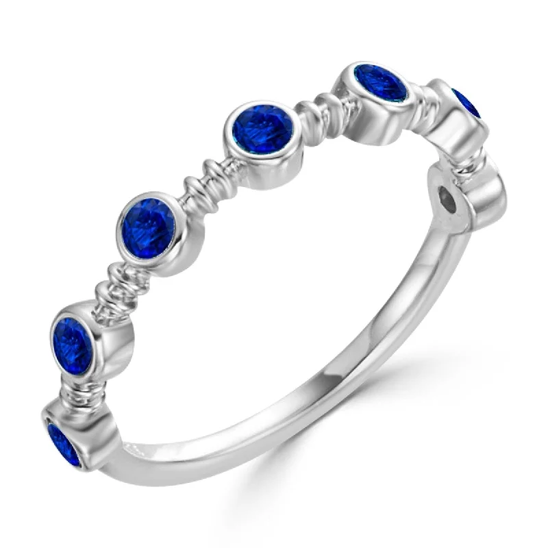 steel eternity ring-Auriya 10k Gold 3/8ctw Bezel Blue Sapphire Gemstone Wedding Band