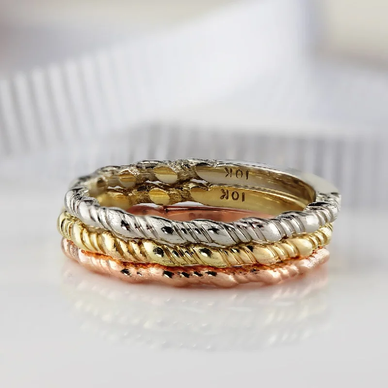 narrow couple ring-Auriya 10K Gold Ultra-Thin Twisted Rope Stackable Wedding Band