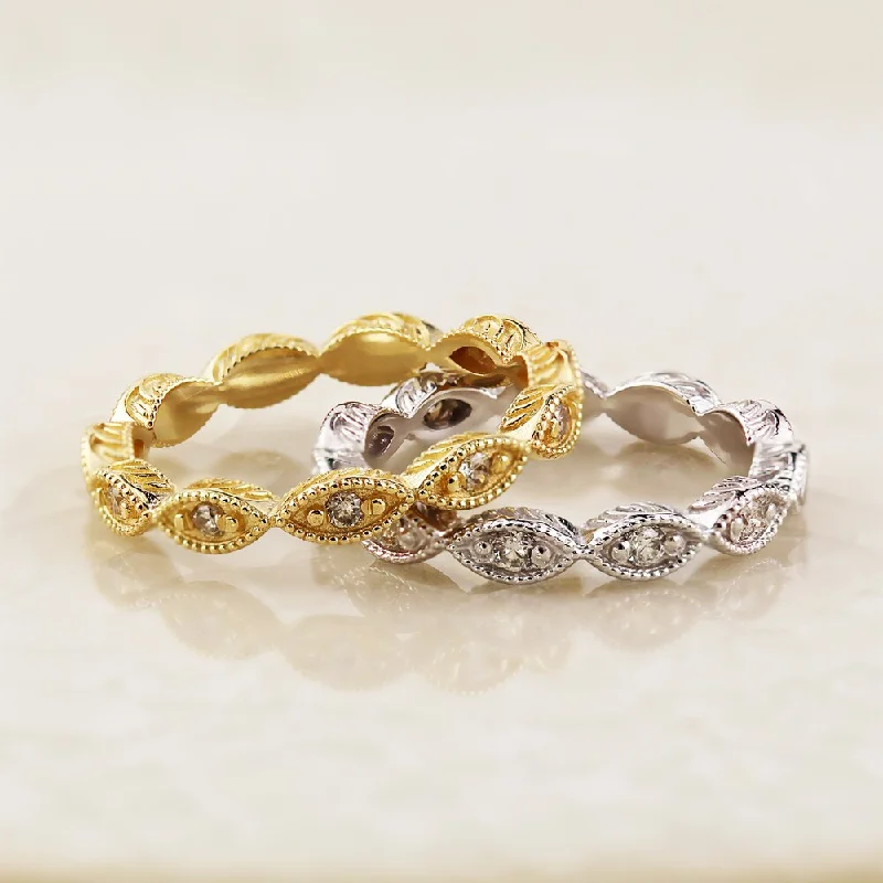 stretchable infinity ring-Auriya 10k Gold Vintage Inspired 1/8ctw Stackable Diamond Wedding Band