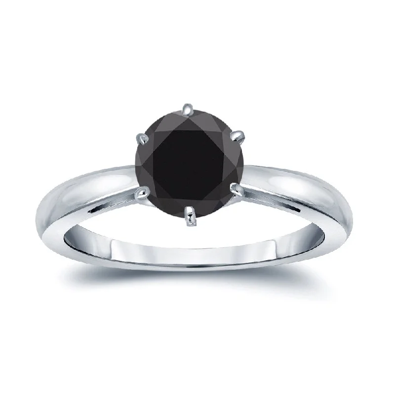 narrow couple ring-Auriya 14k Gold 2ctw Round Solitaire Black Diamond Engagement Ring 6-Prong