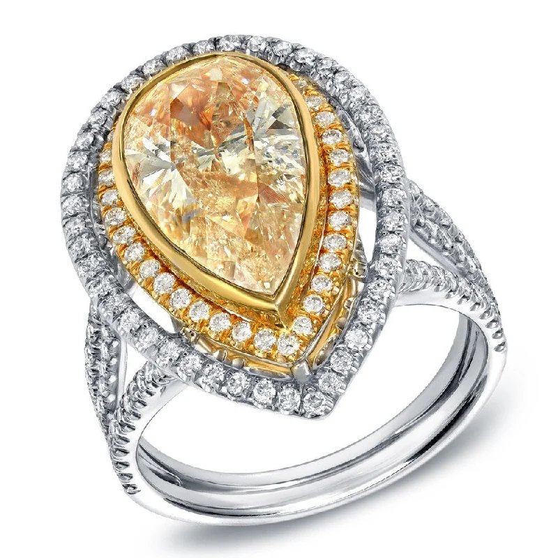 arched promise ring-Auriya 14k Gold 4 1/4ct TDW EGL USA Certified Fancy Yellow Diamond Pear Halo Ring (G-H, SI1-SI2)