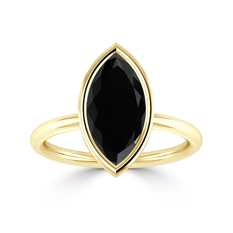 narrow promise ring-Auriya 3 1/6ctw Marquise-cut Solitaire Black Diamond Ring 14k Gold Bezel-set