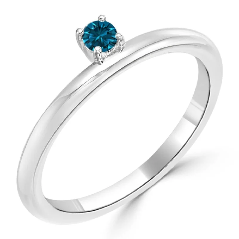 radiant topaz ring-Auriya Modern Petite Stackable Solitaire Accent Blue Diamond Ring 1/10ct TDW 10K Gold