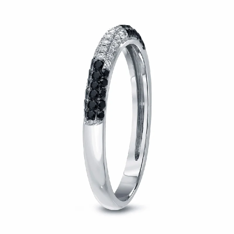 braided gold ring-Auriya Multi-Row Pave Black and White Diamond Ring 1/2ct TDW 14k White Gold