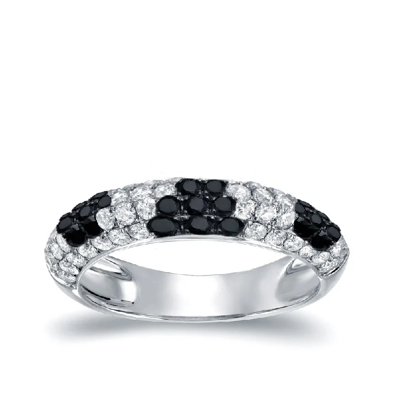 arched stacking ring-Auriya Multi-Row Pave Black and White Diamond Ring 3/4ct TDW 14k White Gold