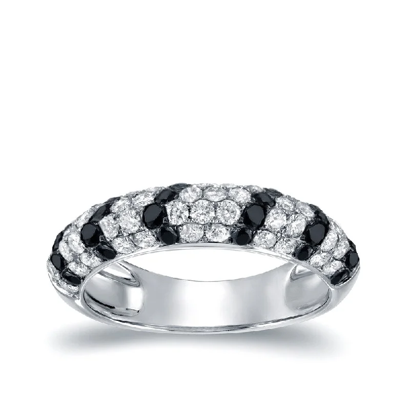 wave promise ring-Auriya Multi-Row Pave Black and White Diamond Ring 3/4ct TDW 14k White Gold