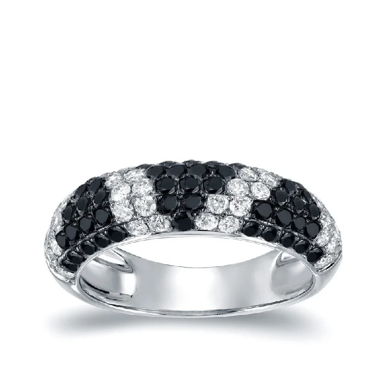 arched design ring-Auriya Pave White and Black Diamond Dome Band 1 1/2 carat TDW 14K White Gold