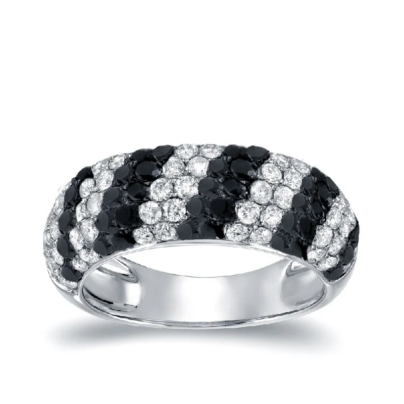 vine-themed stack ring-Auriya Pave White and Black Diamond Dome Band 1 1/2 carat TDW 14K White Gold