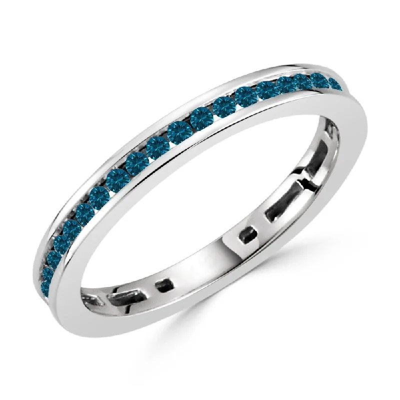 baroque silver ring-Auriya Petite Stackable Channel-Set Blue Diamond Wedding Band 3/8ct TDW 10K Gold