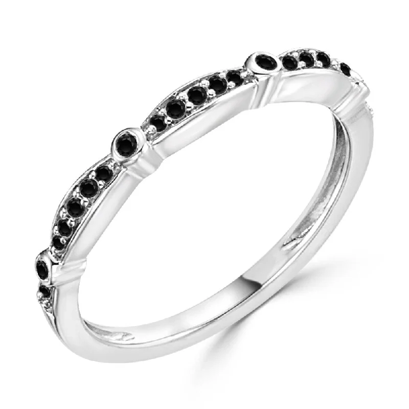 tendril leaf ring-Auriya Petite Ultra-Thin Stackable Black Diamond Wedding Band 1/8ct TDW 10K Gold