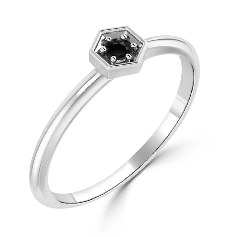 six-stone ring-Auriya Petite Ultra-Thin Stackable Solitaire Black Diamond Ring 1/10cttw 10K Gold