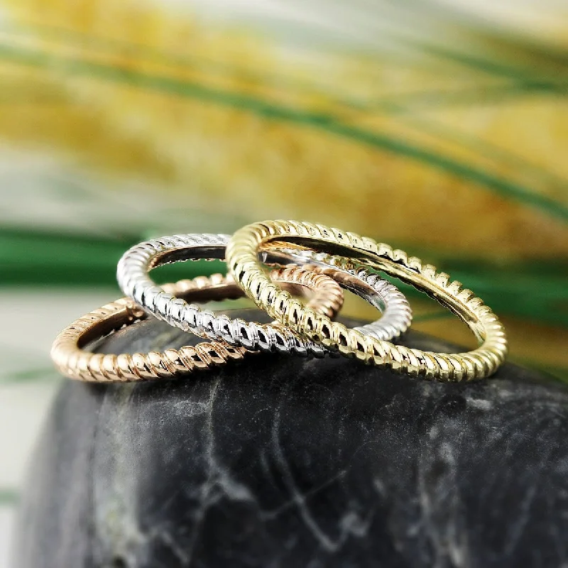 sci-fi gemstone ring-Auriya Petite Ultra-Thin Twisted Rope Stackable 10k Gold Ring