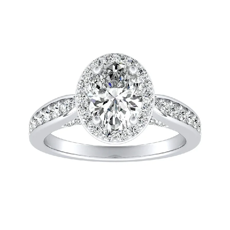 baroque gold ring-Auriya Platinum Modern Oval-cut Halo Diamond Engagement Ring 3/4cttw