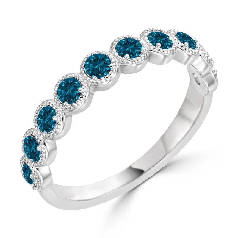 overlap shank ring-Auriya Stackable 1/3ctw Blue Diamond Wedding Band 10K Gold