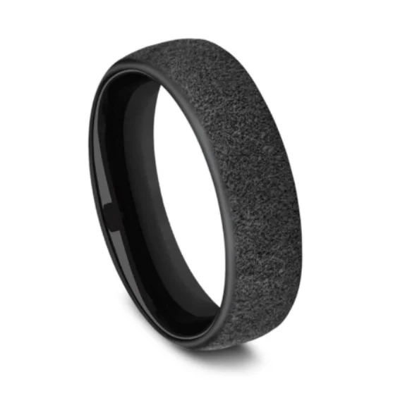 radiant ruby ring-Benchmark Black Titanium Concrete Finish European Comfort Fit Band- 6.5mm