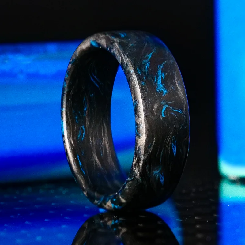 vintage pearl ring-Blue Burl Carbon Fiber Ring