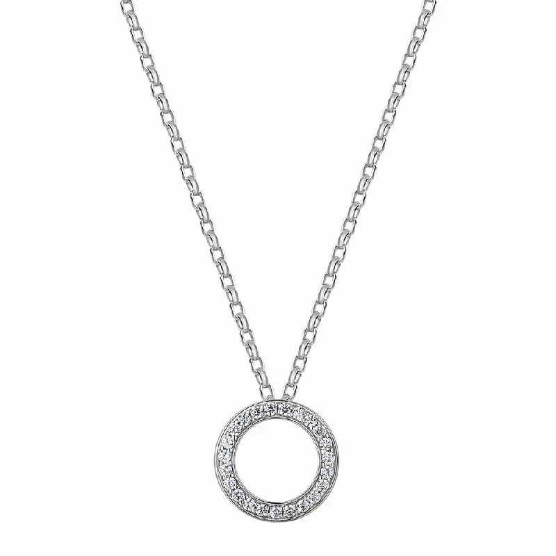 sci-fi bolt necklace-Circle pendant with 0.69 carats* of diamond simulants in 10 carat white gold