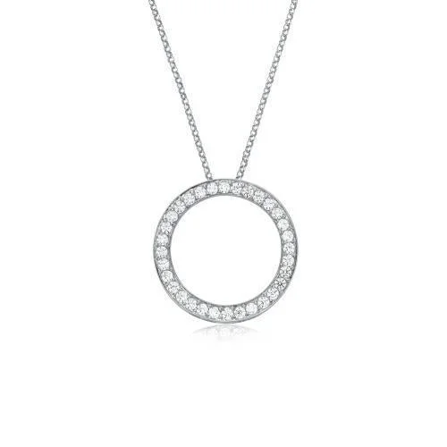 rover layered necklace-Circle pendant with 0.69 carats* of diamond simulants in 10 carat white gold