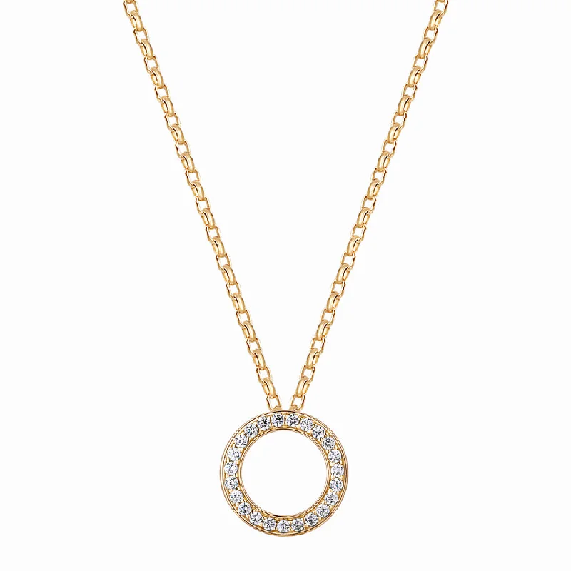 arched modern necklace-Circle pendant with 0.69 carats* of diamond simulants in 10 carat yellow gold