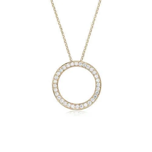 deep gold necklace-Circle pendant with 0.69 carats* of diamond simulants in 10 carat yellow gold