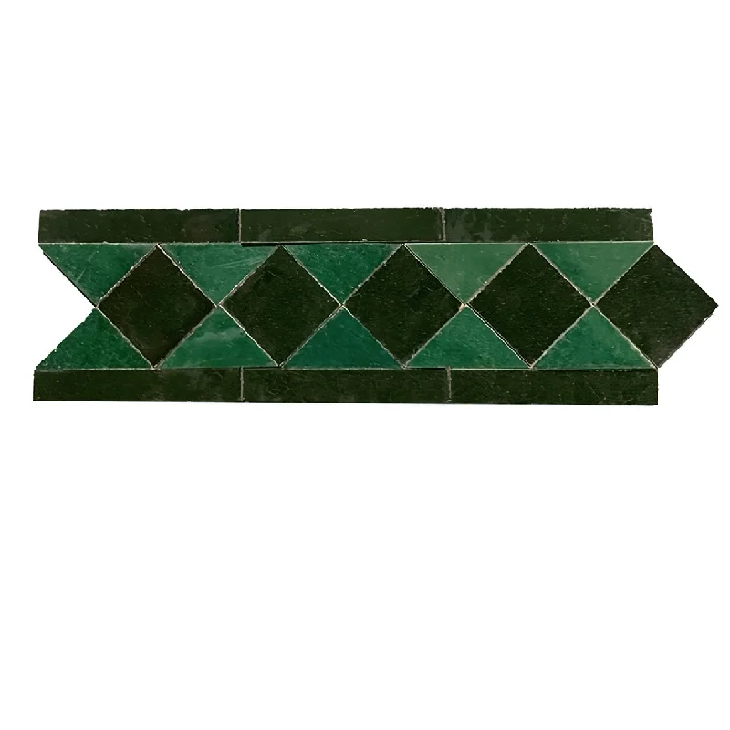 peridot halo ring-Contemporary Zellige Border, 12" x 3 3/4" x 1/2", Hunter Green/Green