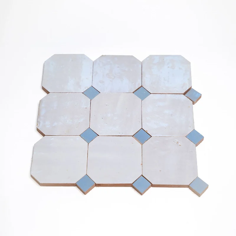 rose gold six-band ring-Contemporary Zellige Panels, 12''x12''x0.5'', Off White-Blue accents