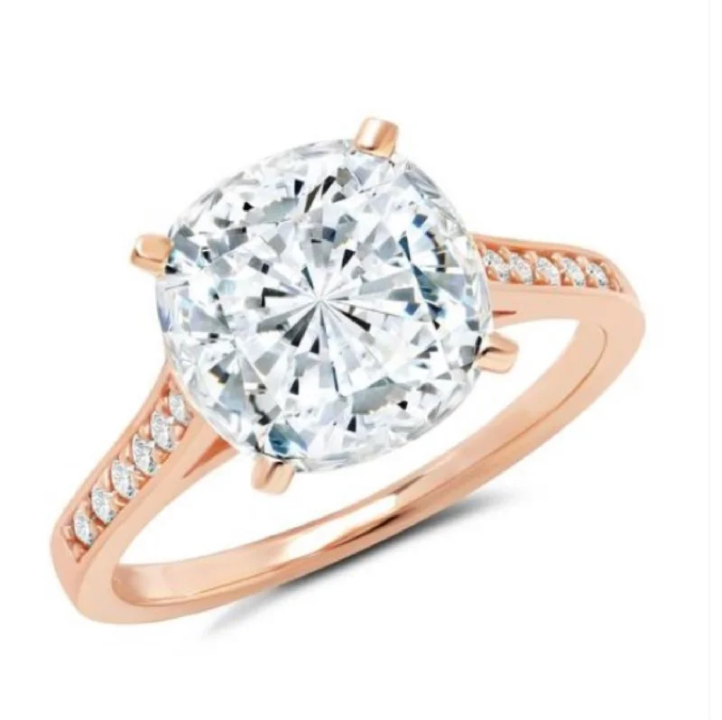 vine-themed ring-Crislu 18KT Rose Gold Plated Sterling Silver and Cushion Cubic Zirconia Solitaire Ring