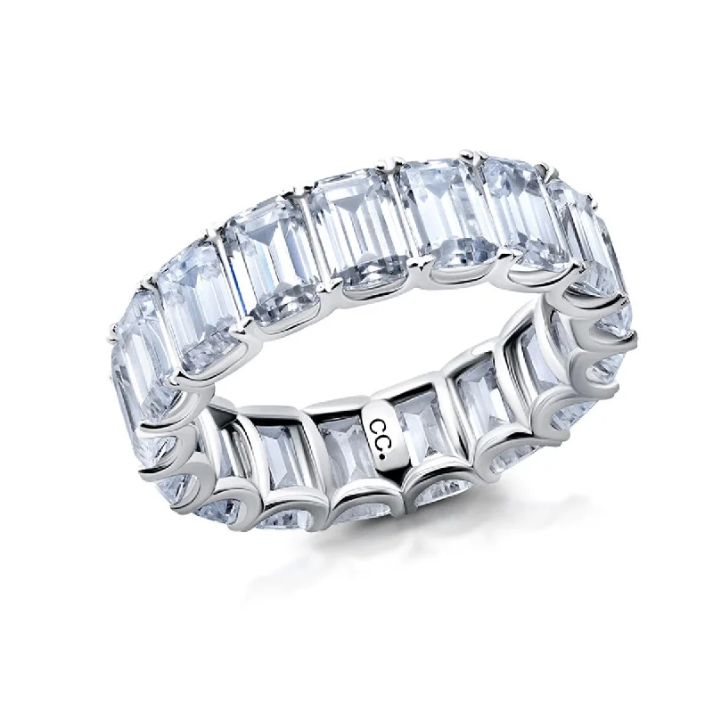 amber band ring-Crislu Cubic Zirconia Eternity Ring in Platinum Plated Sterling Silver. Size 7