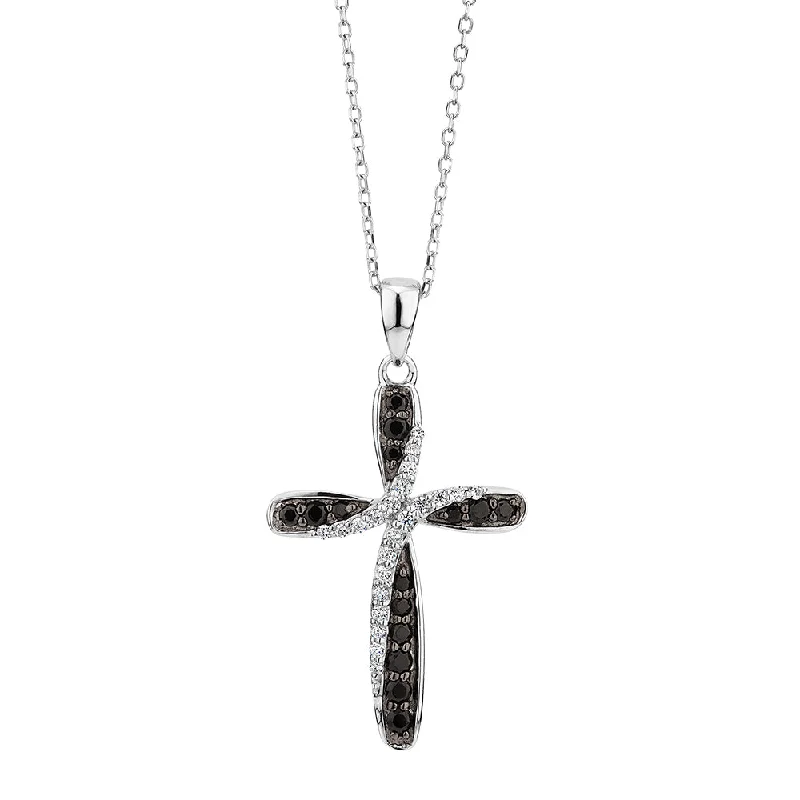 cast silver necklace-Cross pendant with 0.25 carats* of diamond simulants in sterling silver