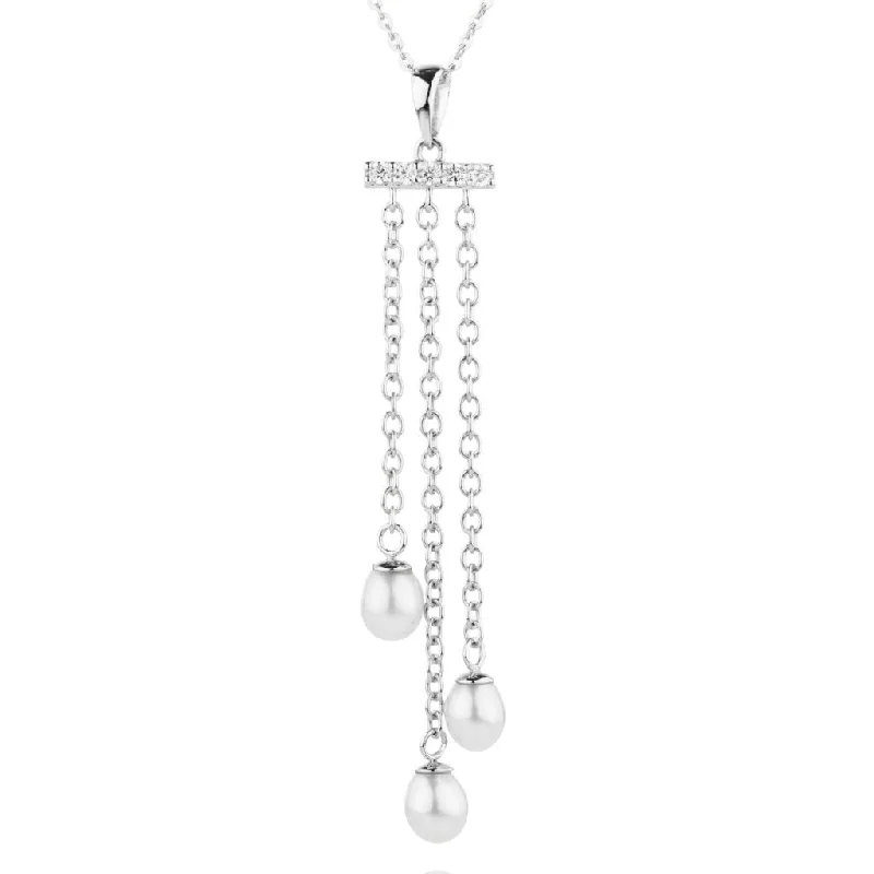 lavish silver necklace-Cultured freshwater pearl drop necklace in sterling silver