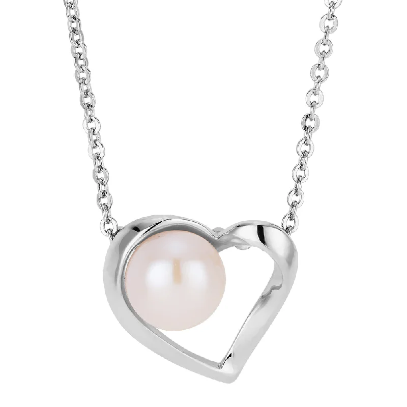 tendril charm necklace-Cultured freshwater pearl heart necklace in sterling silver