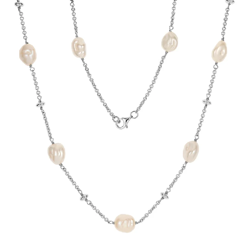 robust statement necklace-Cultured freshwater pearl necklace in sterling silver