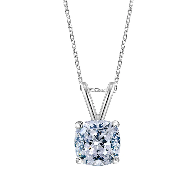 lavish cocktail necklace-Cushion solitaire pendant with 1 carat* diamond simulant in 10 carat white gold