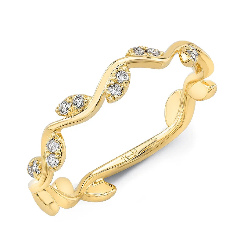 sci-fi bolt ring-Diamond Leaf 14K Yellow Gold Stackable Band