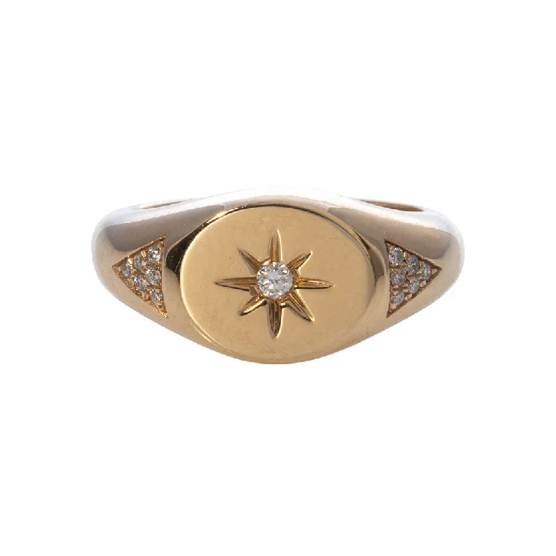 baroque gold ring-Diamond Starburst 14K Yellow Gold Signet Ring